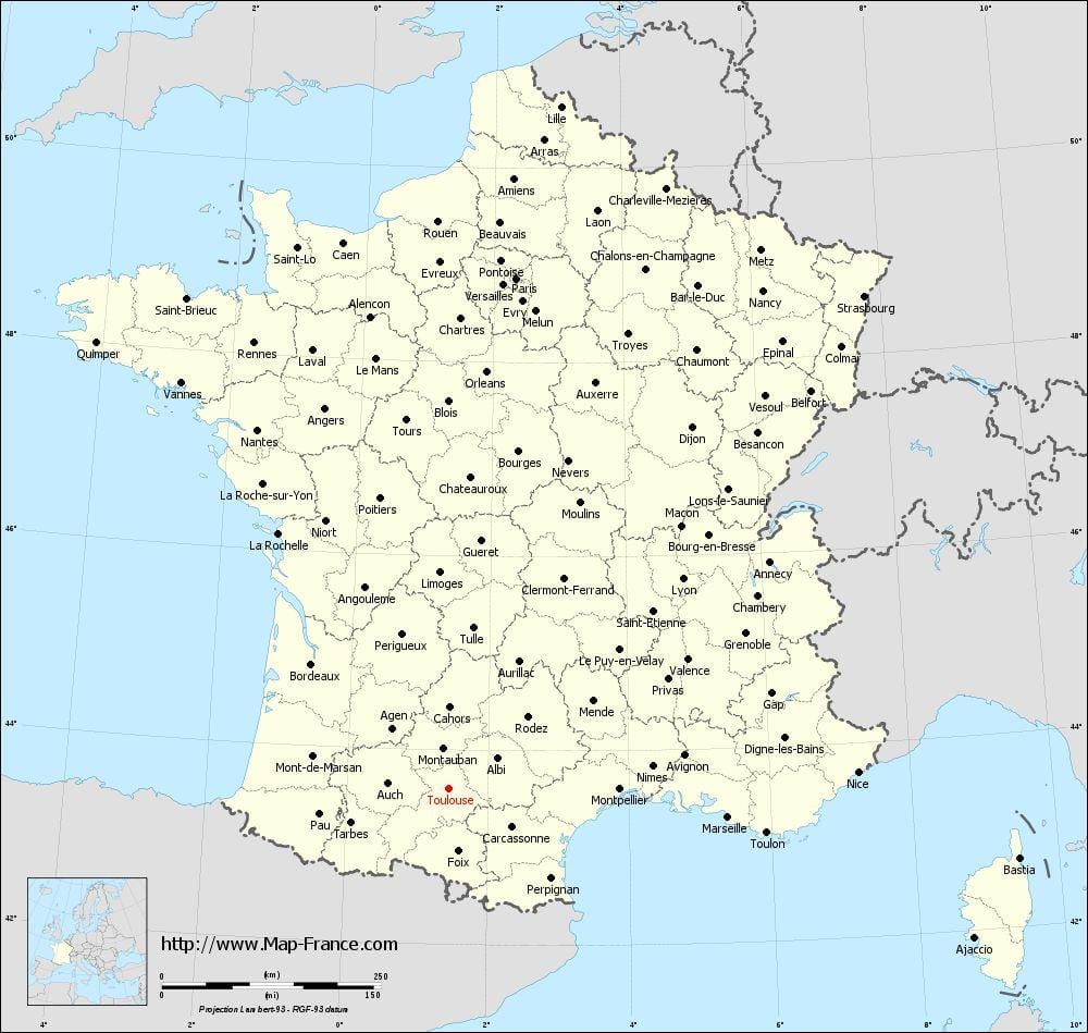 mappa della francia che mostra Toulouse