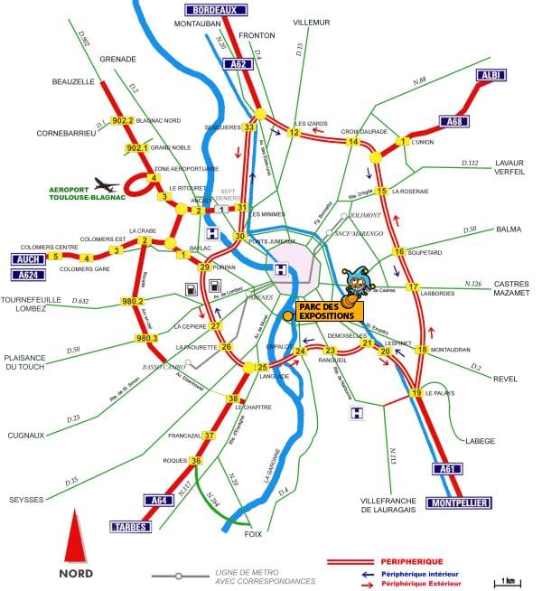 mappa di Tolosa autostrada
