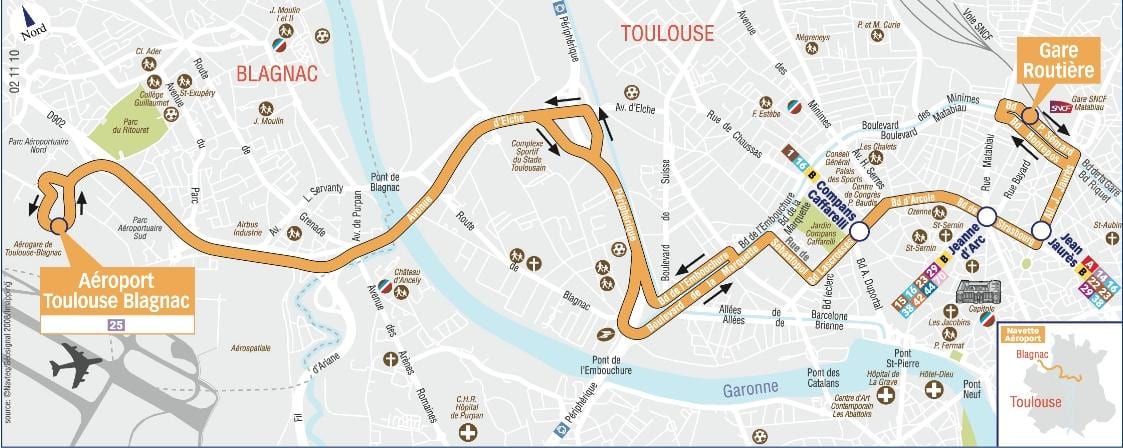 mappa dell'aeroporto di Tolosa rotta navetta 