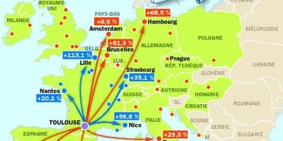 Mappa di Tolosa destinazioni aeroporto